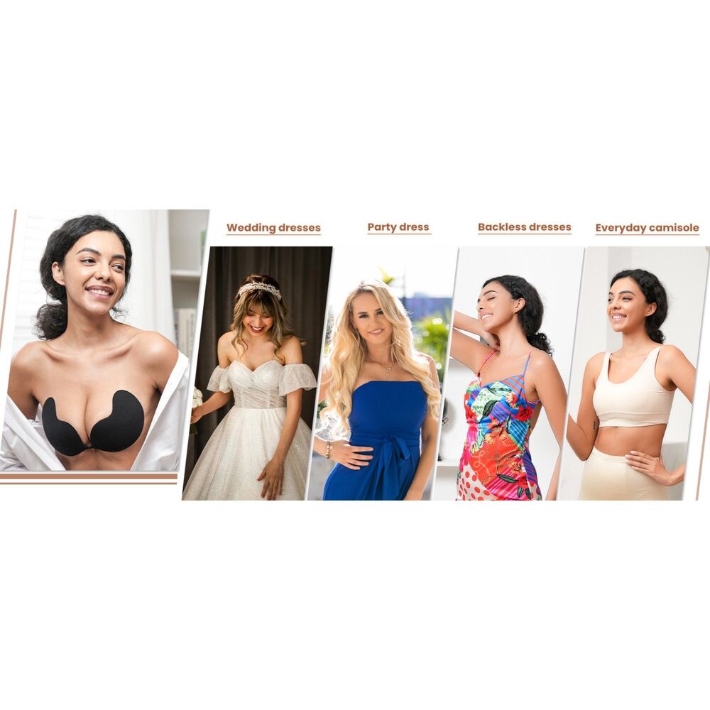 Sticky Bra Backless Strapless Invisible Push Up 2pc Reusable Nipple Cover Sz C - Picture 9 of 10